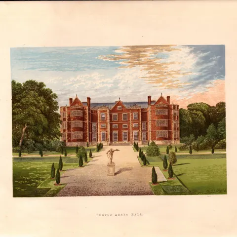 Burton Agnes Hall Yorkshire Gilt-Edge Coloured Antique Book Plate.