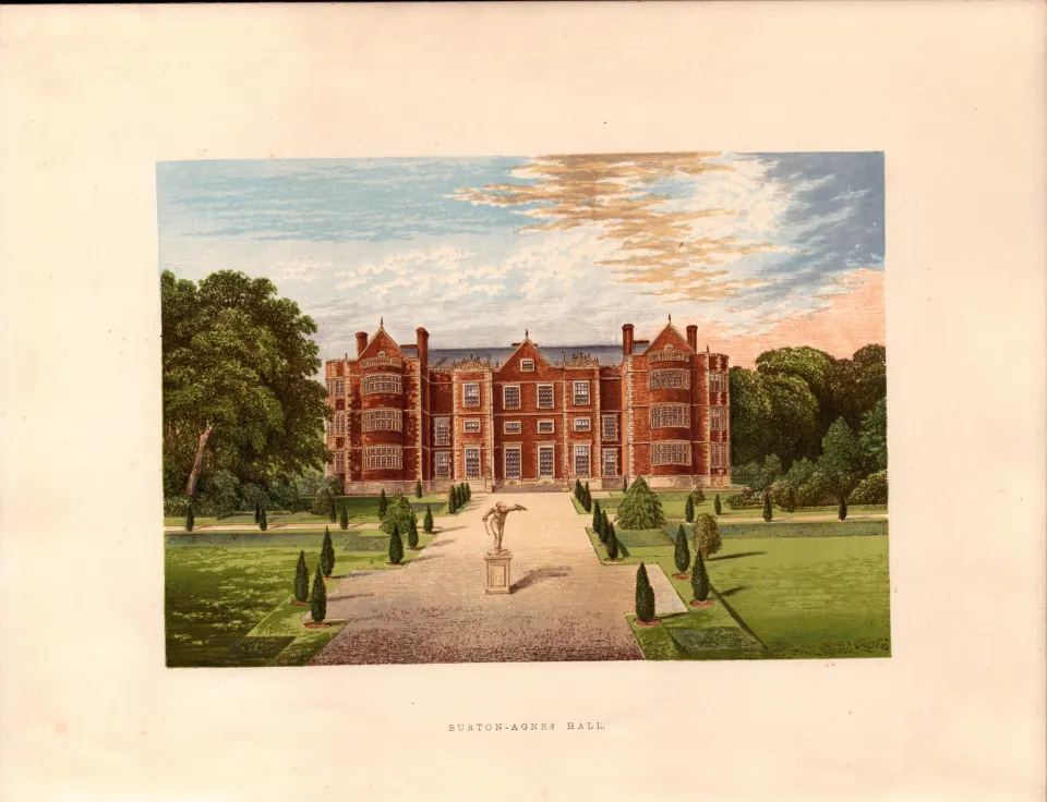 Burton Agnes Hall Yorkshire Gilt-Edge Coloured Antique Book Plate.