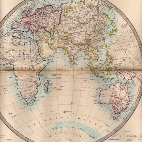 The Eastern Hemisphere Globe Antique Detailed Victorian c1850 Map.