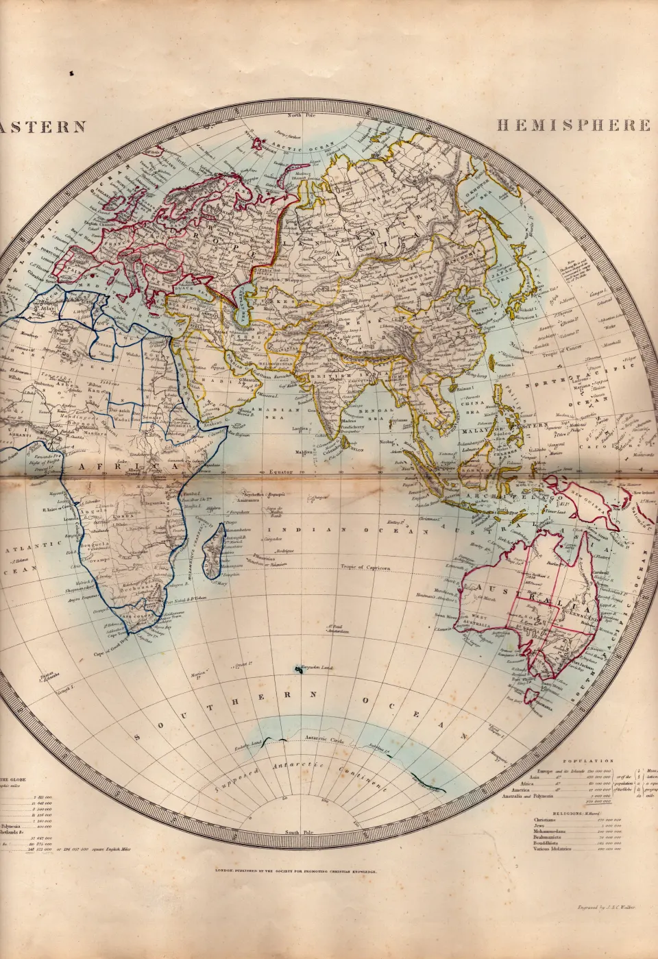 The Eastern Hemisphere Globe Antique Detailed Victorian c1850 Map.