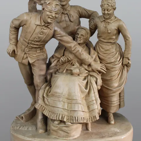 A Frolic at the Old Homestead by John Rogers Large Painted Plaster Figural Sculpture