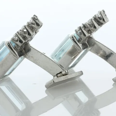 18ct White Gold Diamond And Aqua Marine Cuff Links (A12.00) 0.80 Carats