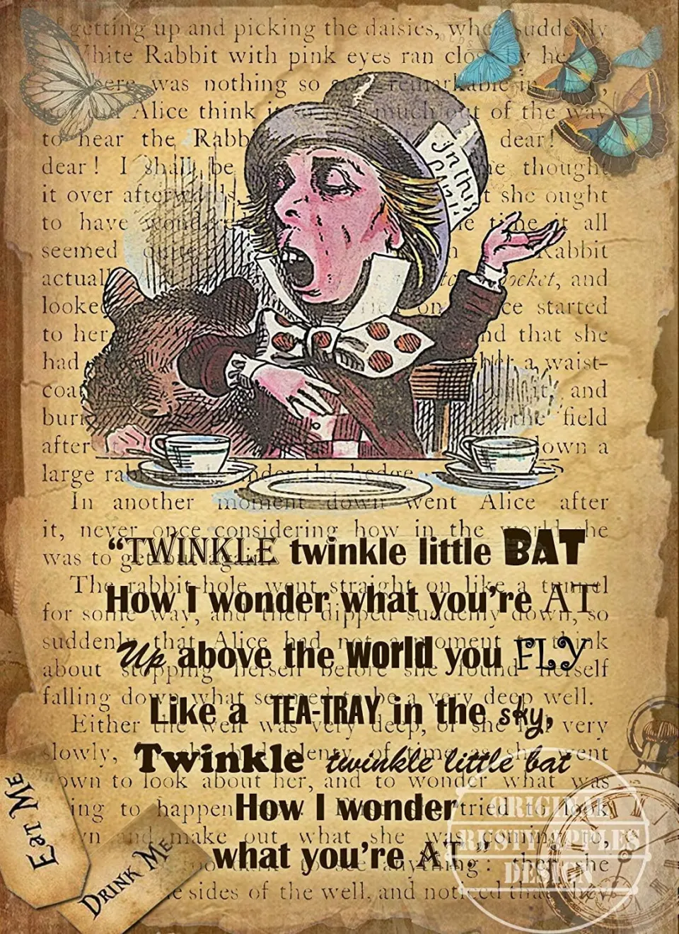 Alice in Wonderland Twinkle Twinkle Quote  Designed Large Metal Wall Art