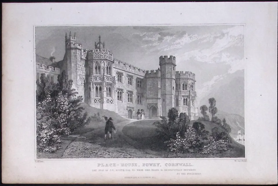 Cornwall Fowley Place House Antique 193 Years-Old Steel-Engraving-17