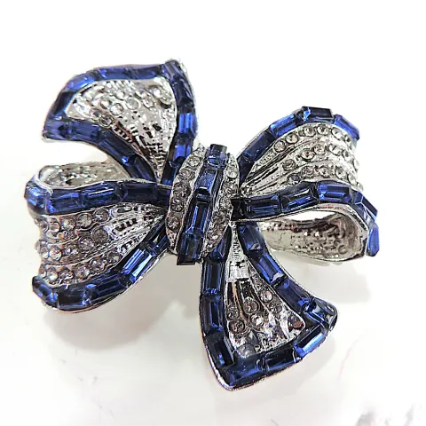 Blue & White Crystal Bow Brooch