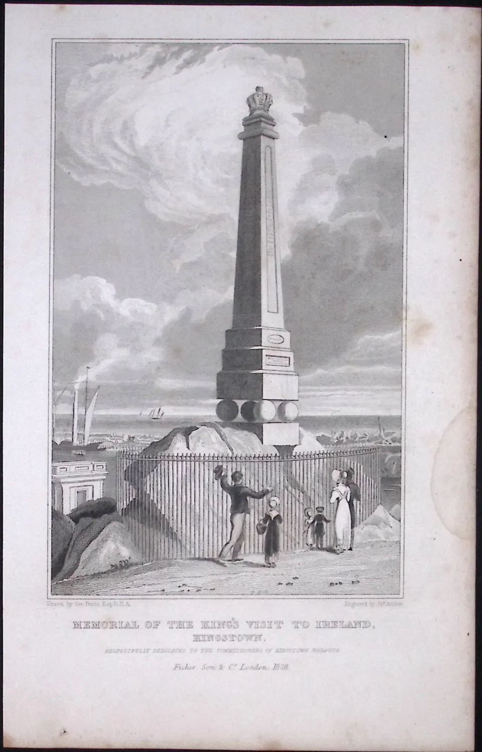 Dublin Kings Visit To Kingstown 194 Years Old Antique Steel Engraving-34