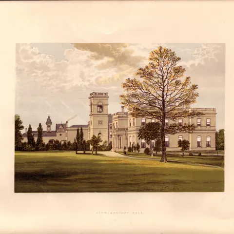 Stowlangtoft Hall Suffolk Gilt-Edge Coloured Antique Book Plate.