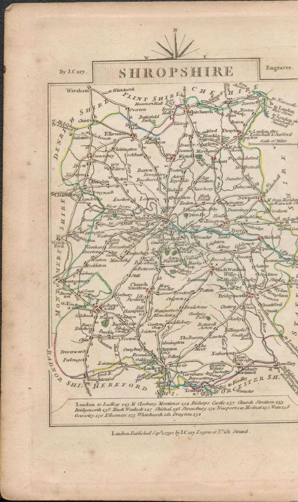 John Cary’s 1791 Rare 230 Yrs Old  Engraved Map Shropshire & Rutlandshire.