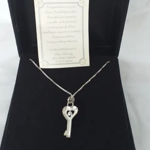 PINK CRYSTAL HEART KEY PENDANT NECKLACE 925 STERLING SILVER NECKLACE