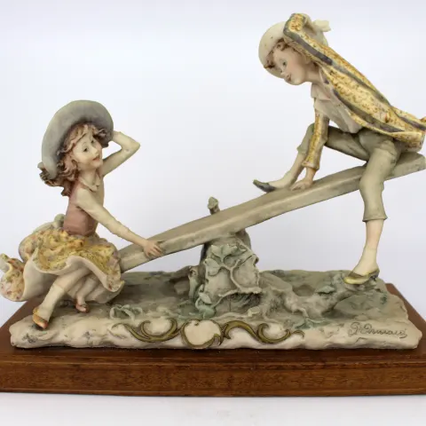 Vintage Hand Decorated Capodimonte Italian Seesaw Sculpture
