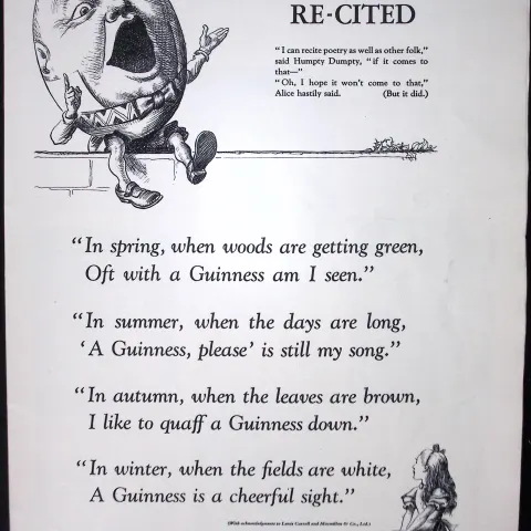 Guinness 87 Years-Old Advert 1938 Alice in Wonderland Humpty Dumpty: G.E.775-A
