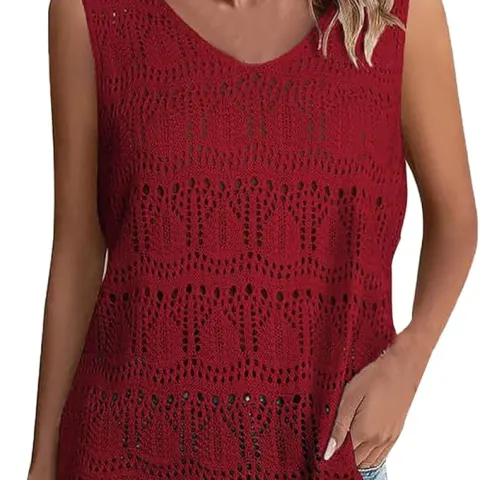 15 x Trendy V Neck Crochet Sleeveless Shirts Lb40