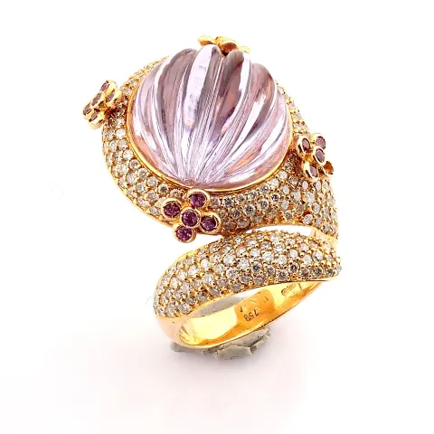18K Rose Gold Ring Detailed With 12.54ct Amethyst and 1.98ct Brilliant Diamonds