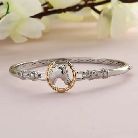 NEW!! Horse Bangle in Platinum and Gold Plated White Brass