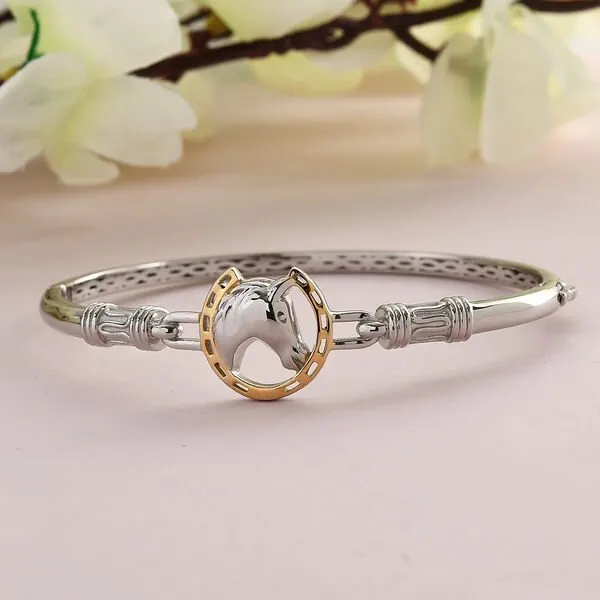 NEW!! Horse Bangle in Platinum and Gold Plated White Brass