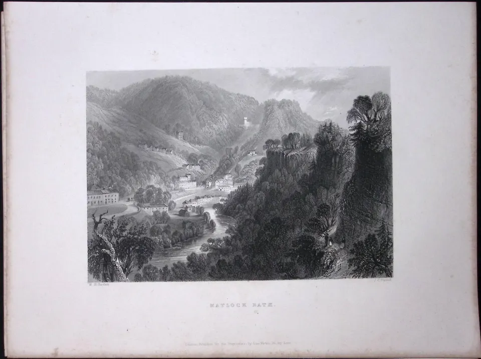Matlock Bath Derbyshire WH Bartlett 183 Years-Old Antique Steel Engraving-24