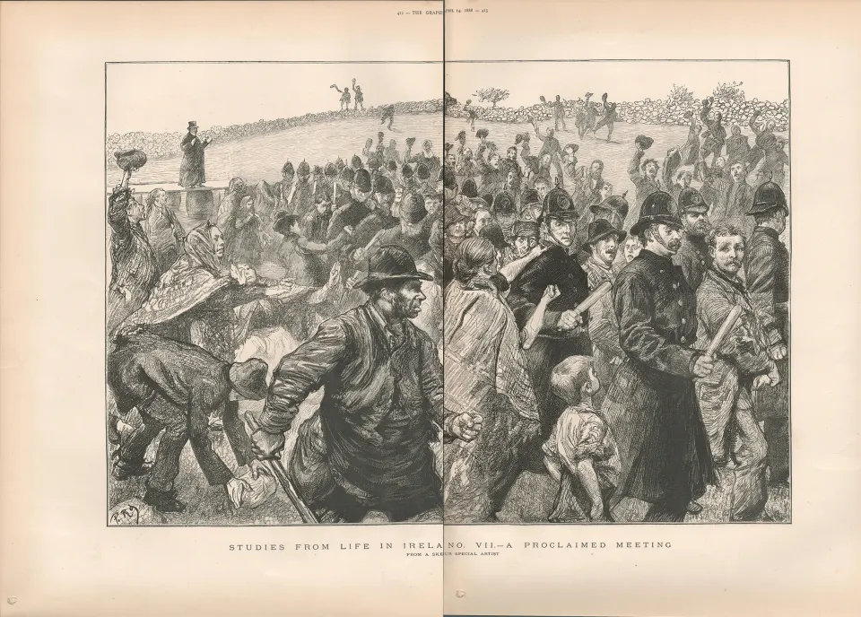Police Breaking Up  Proclaimed Meeting Cork 1888 Antique Double Print