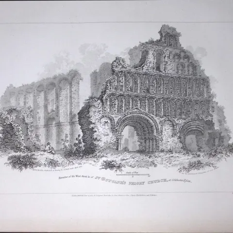 St Botolph Priory Church Essex Rare John Britton Antique Steel Engraving-2