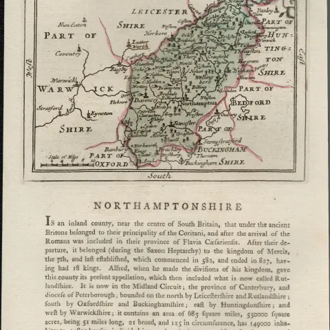 Northamptonshire Antique c1783 F Grose Copper Coloured George III Map.