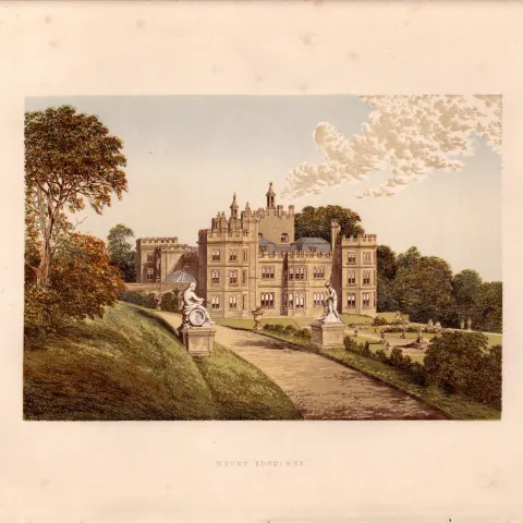 Mount Edgcumbe Cornwall Gilt-Edge Coloured Antique Book Plate.