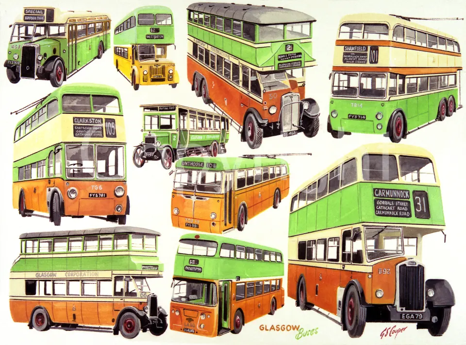 Glasgow Buses & Trolley Bus Montage Large Metal Wall Art.