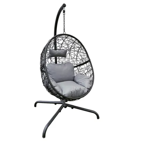 5 x New Rattan Hanging Egg Chair With A Cushion and Pillow - Black  