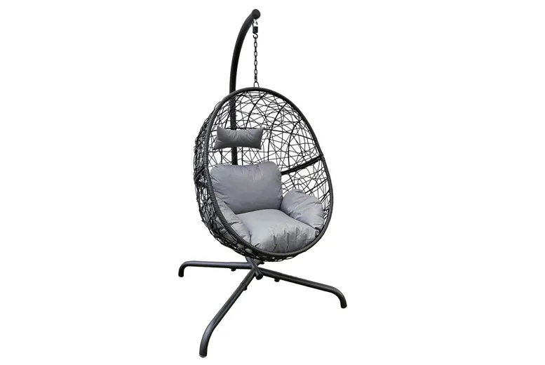 5 x New Rattan Hanging Egg Chair With A Cushion and Pillow - Black  