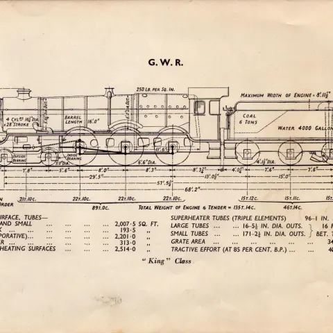 GWR Railway King Class Locomotive Detailed Diagram 85 Yrs Old Print-1
