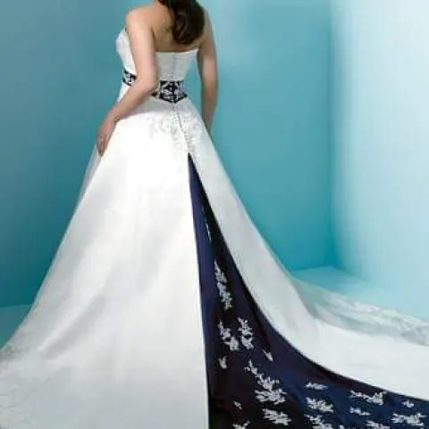 Wedding dress - new stock gown. Size 8.  Alfred Angelo. Satin ivory and eggplant inset panel