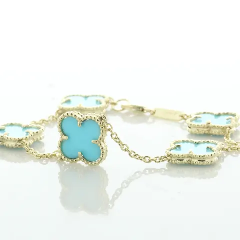9ct Yellow Gold Vintage Alhambra Gold And Turquoise Bracelet 9.40 Carats