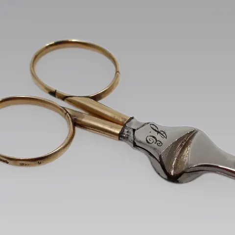 Early 20th c. Maple & Co Gold & Steel Cigar Scissors