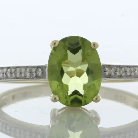 9ct Yellow Gold Diamond And Peridot Ring (P1.28) 0.04 Carats