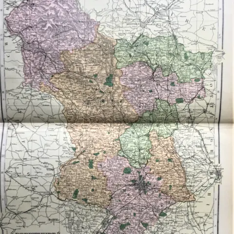 Coloured Antique Large Map Derbyshire GW Bacon 1904.