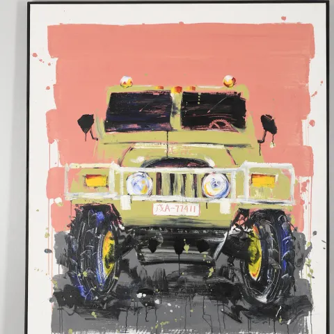 Very Large Striking Original Oil on Canvas of a 4x4