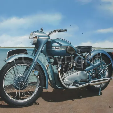 Iconic Triumph Thunderbird Motorbike At The Sea Metal Wall Art