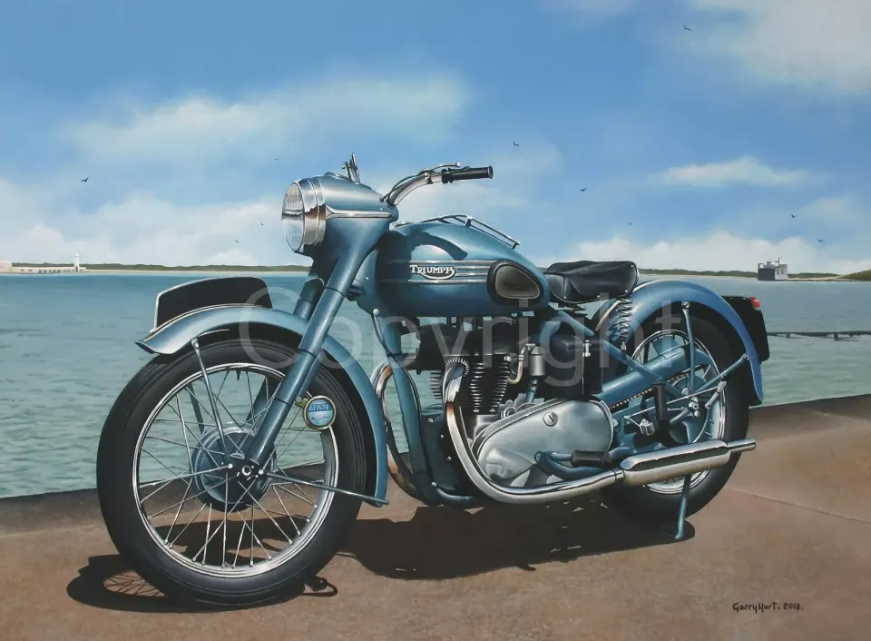 Iconic Triumph Thunderbird Motorbike At The Sea Metal Wall Art
