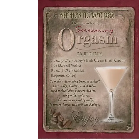 Screaming Orgasm Classic Cocktail Authentic Recipe Metal Wall Art