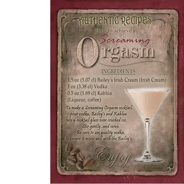 Screaming Orgasm Classic Cocktail Authentic Recipe Metal Wall Art
