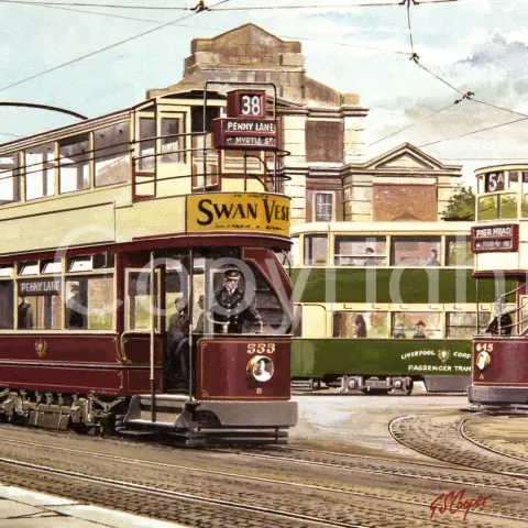 Liverpool Tram 555 Route 38 to Penny Lane Metal Wall Art
