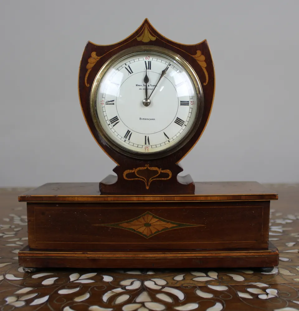 Elegant Inlaid Mahogany Mantel Clock by Wray, Son & Perry c.1900