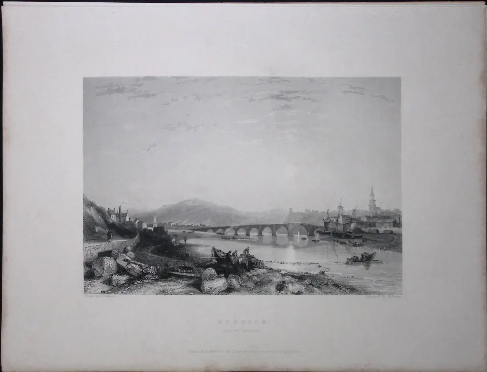 Berwick Upon Tweed Northumberland WH Bartlett 183 Years-Old Antique Steel Engraving-50