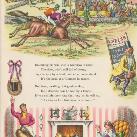 Double Sided Guinness Print 1952 "Horse Racing & Fishing"A Genuine Double Sided Lithographed