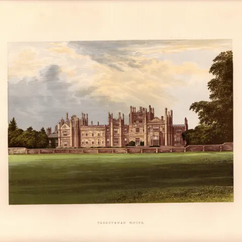 Tregothnan House St Michael Cornwall Gilt-Edge Coloured Antique Book Plate.