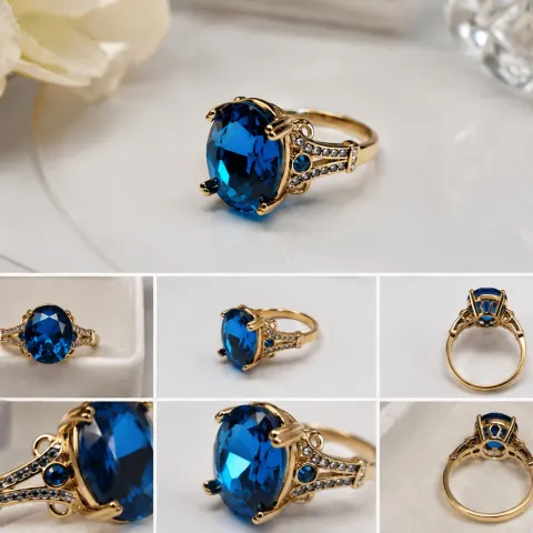 Blue Oval Stone Statement Ring – 16x13mm Centre Stone