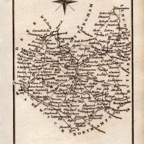 Leicestershire Antique Copper Engraved Map by Sidney Hall.