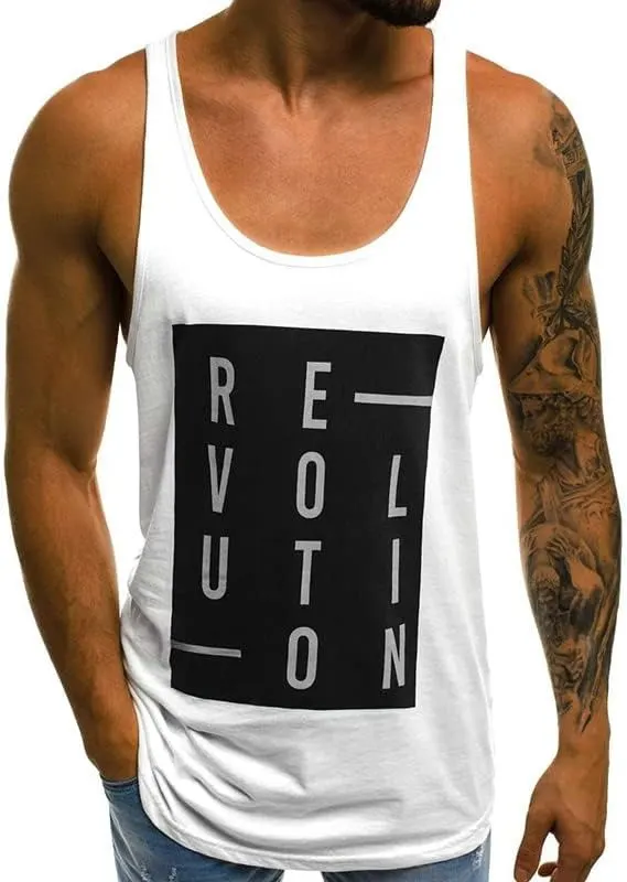 Men's Stringer Tank Tops Print Cotton Sleeveless, Size XL