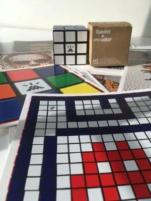 Invader (France b. 1969-) "Rubikcubist" Invader Postcard Kit & RUBIK'S X INVADER CUBE, Sold Out Exi