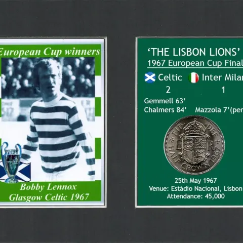 Bobby Lennox Celtic European Cup Mount & 57 Year-Old 1967 Coin Display