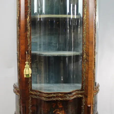 Antique French Serpentine Vernis Martin Display Cabinet