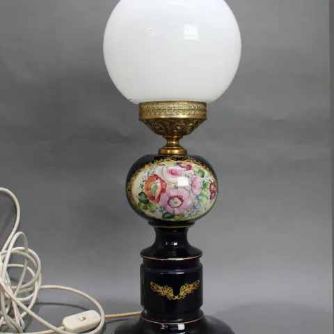 Vintage Ceramic Cobalt Blue Oil Lamp Light